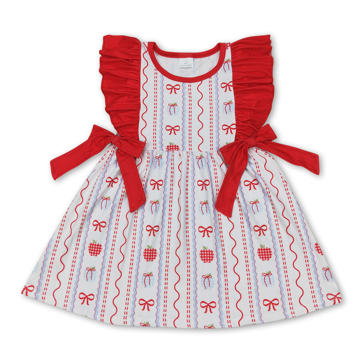 Red ruffle apple bow girls back to school dresses