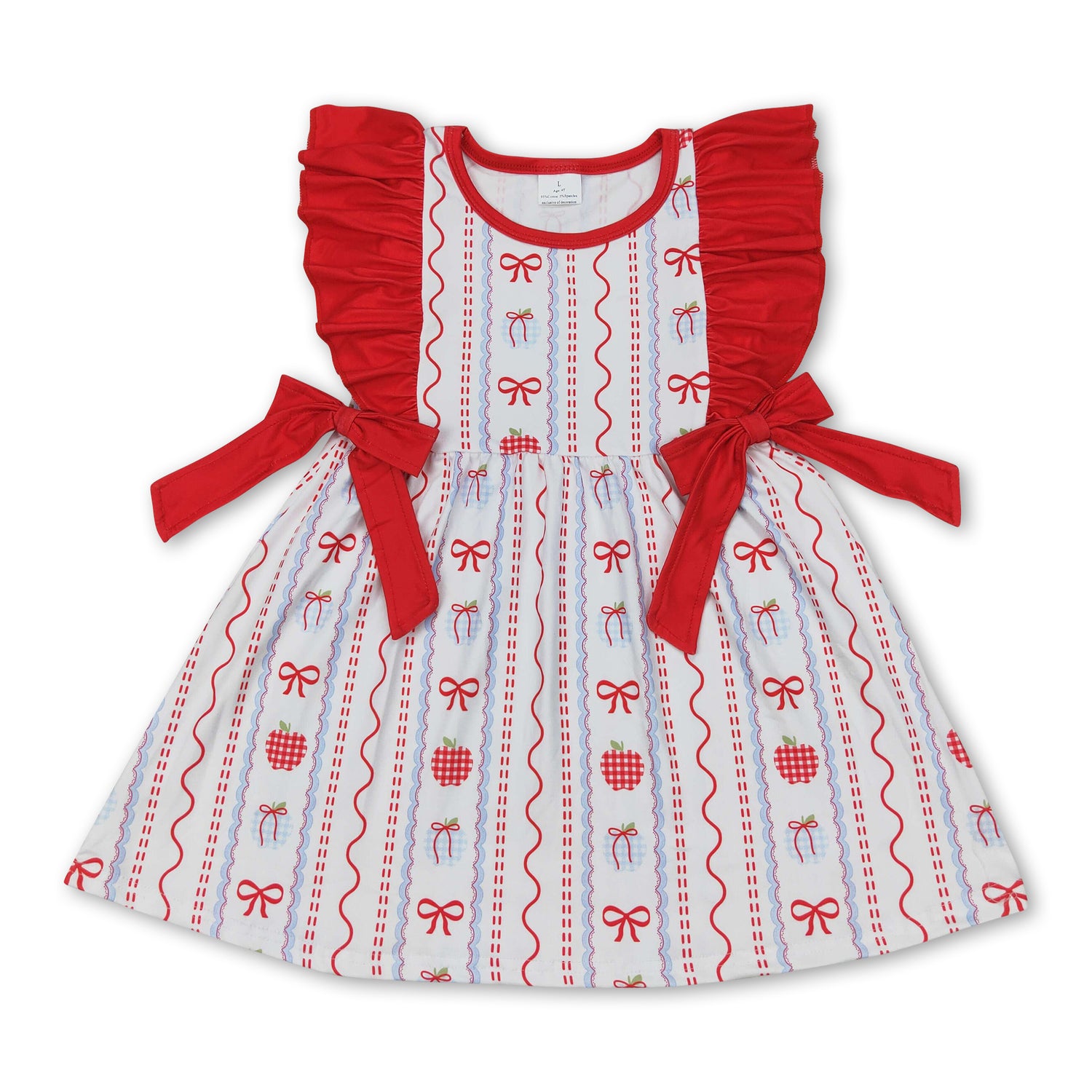 Red ruffle apple bow girls back to school dresses