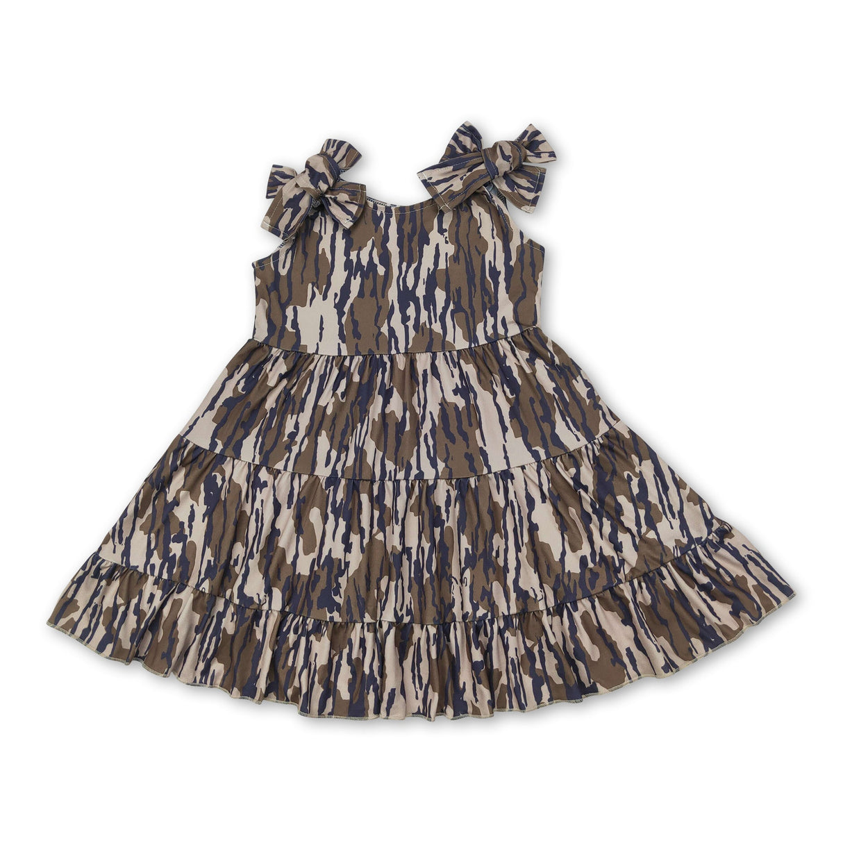 Camo straps patchwork ruffle girls summer dresses