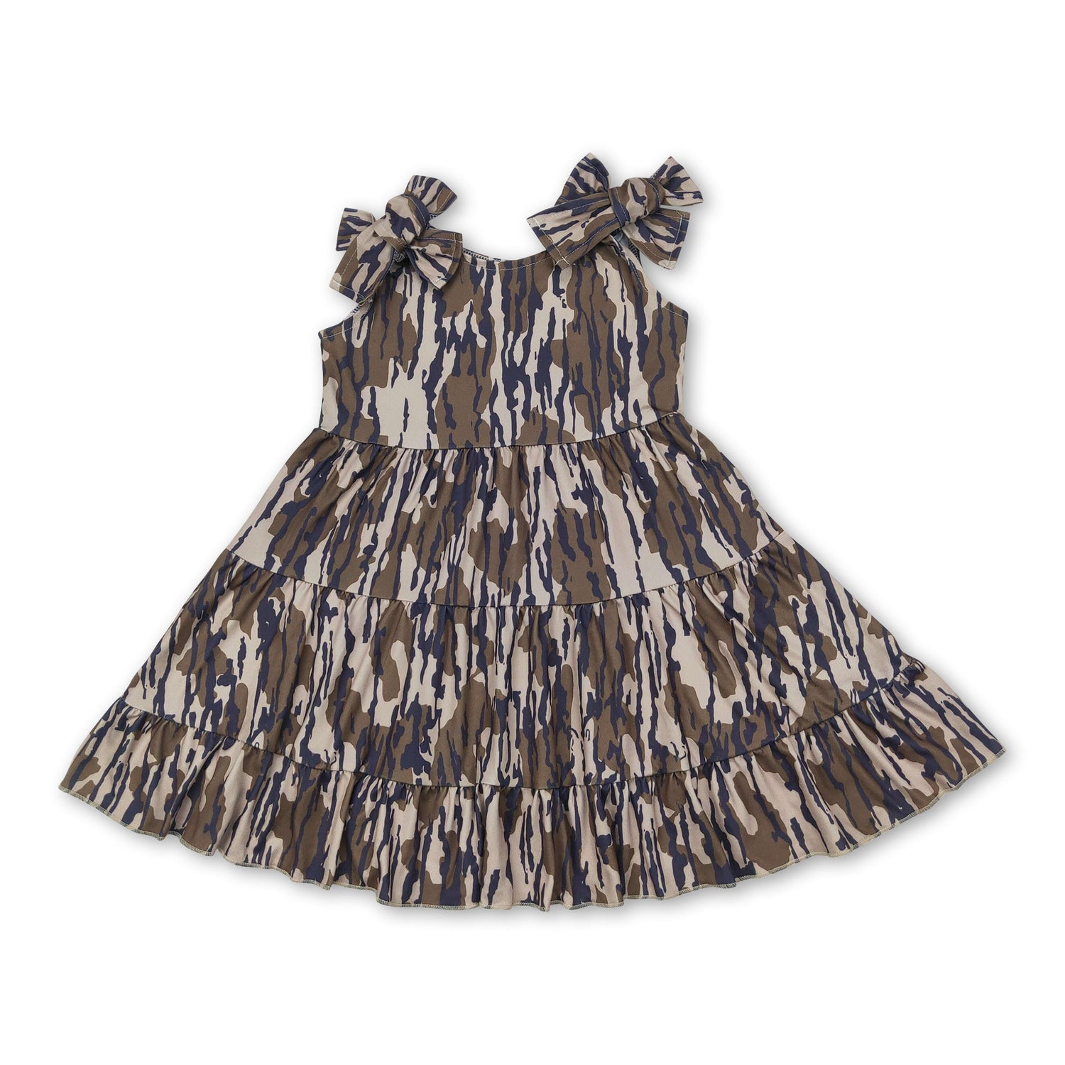 Camo straps patchwork ruffle girls summer dresses