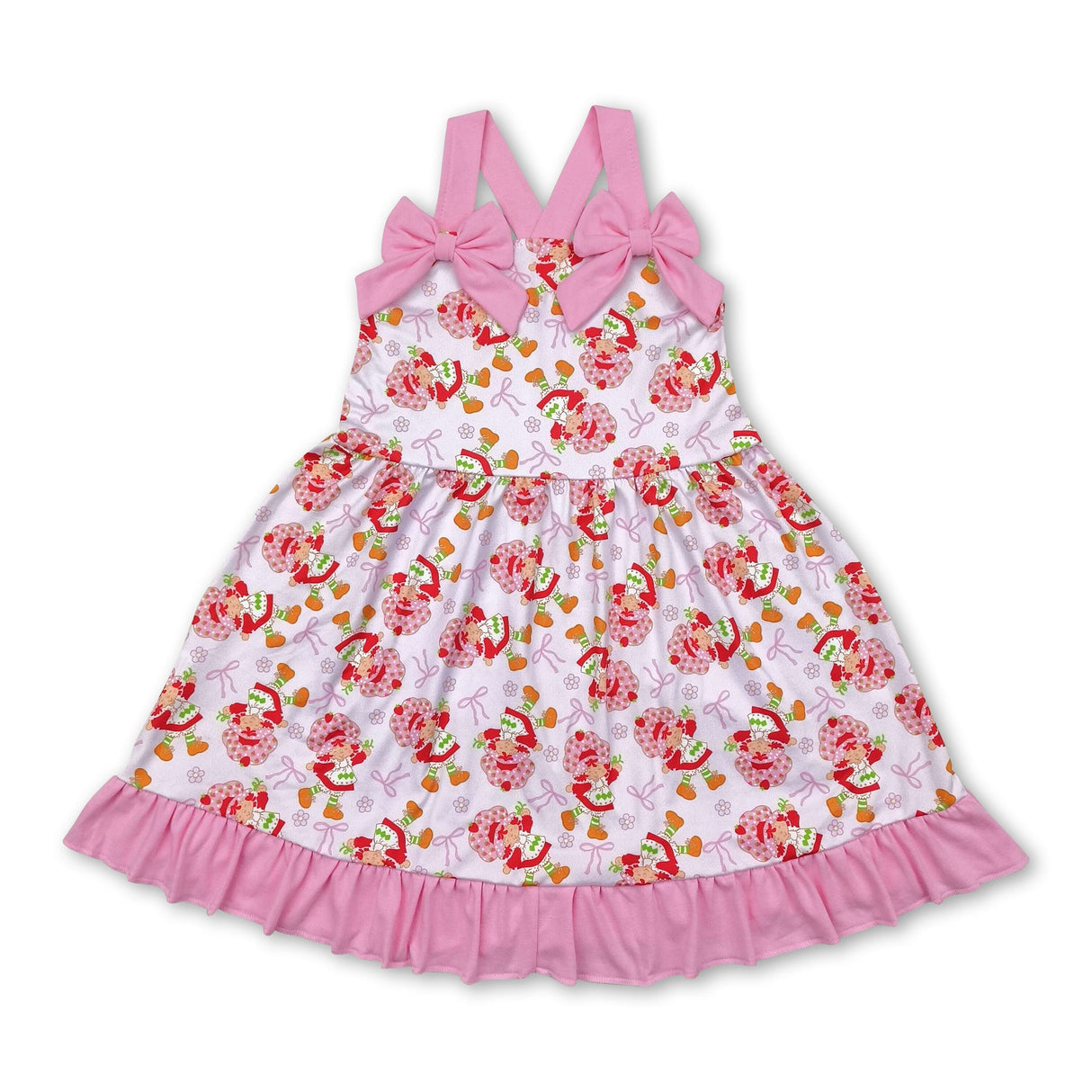 Pink straps strawberry bow baby girls dresses