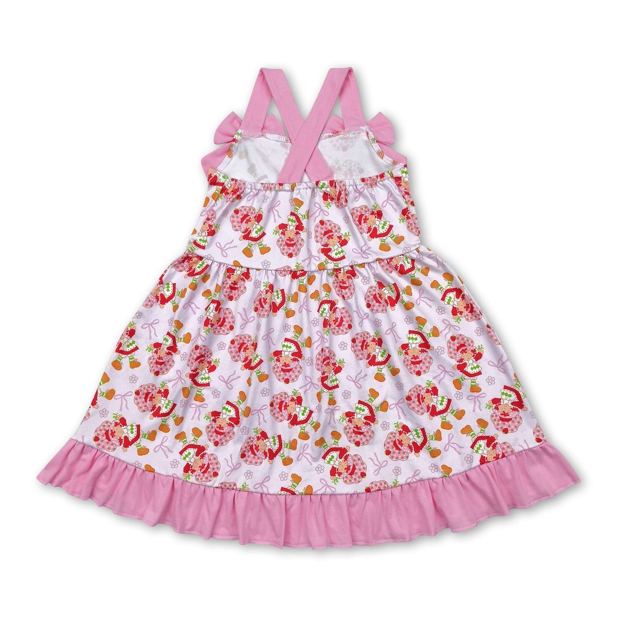 Pink straps strawberry bow baby girls dresses