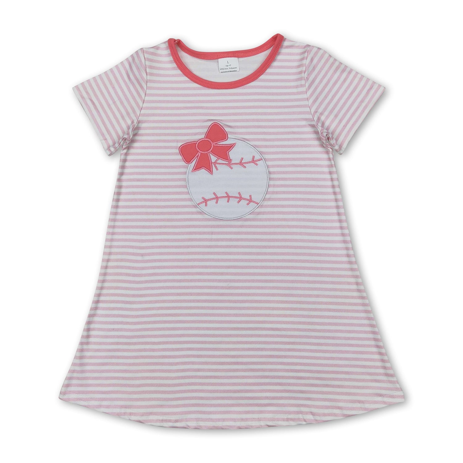 Pink stripe baseball bow baby girls summer dresses