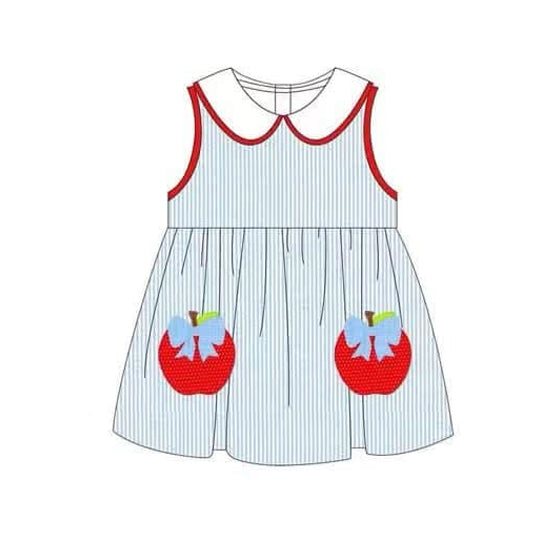 Sleeveless stripe apple bow kids girls back to school dress