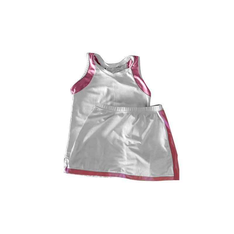 Sleeveless white pink patchwork top skirt girls active wear