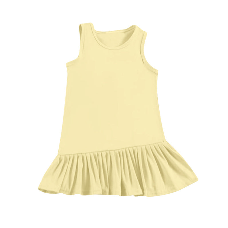 Sleeveless yellow ruffle kids girls summer athletic dresses