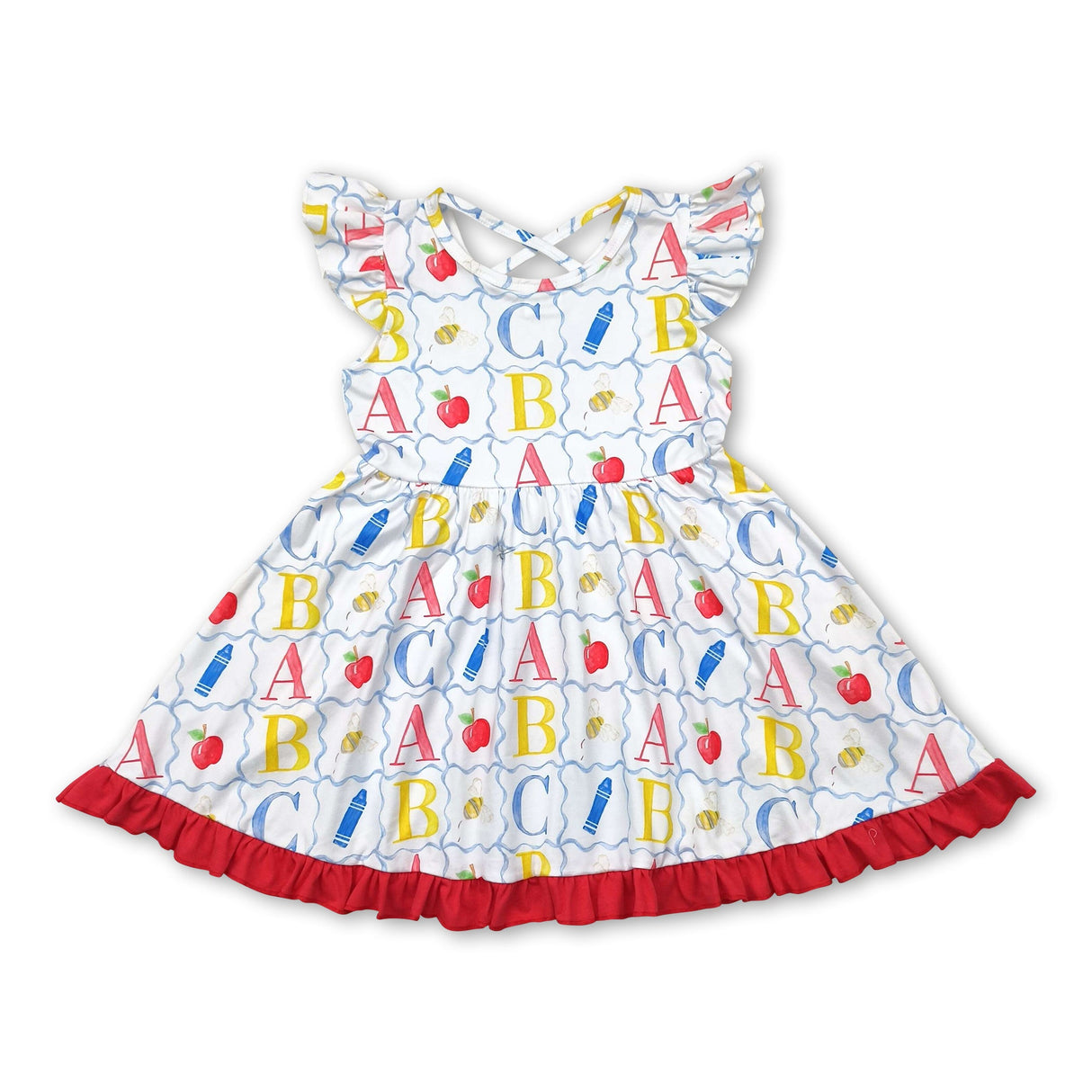 Flutter sleeves apple crayon ABC girls back to school dress