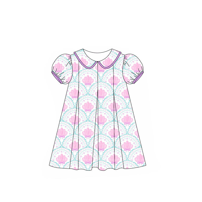 Short sleeves shell starfish baby girls summer dresses