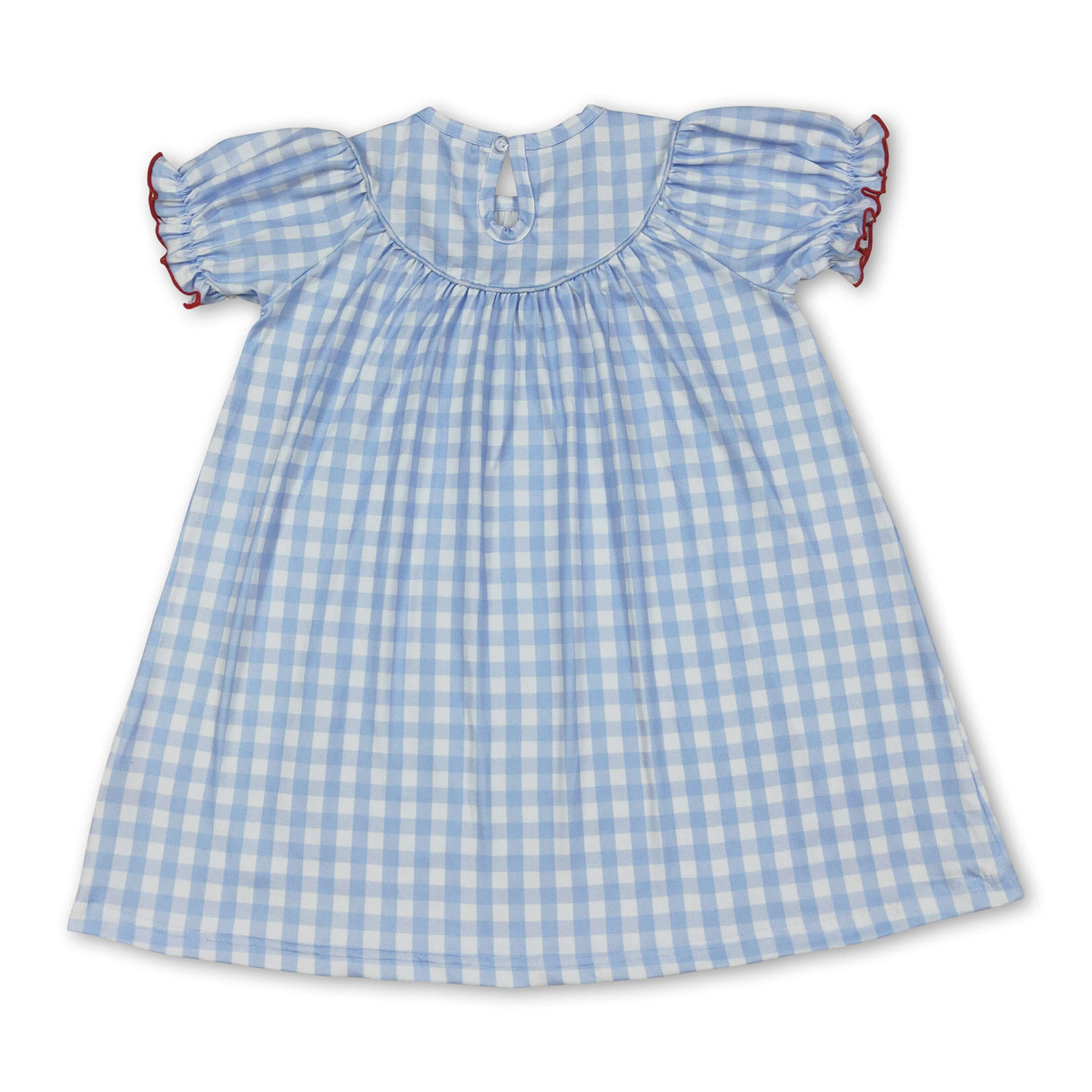 Cow pig chicken blue plaid short sleeves girls dresses