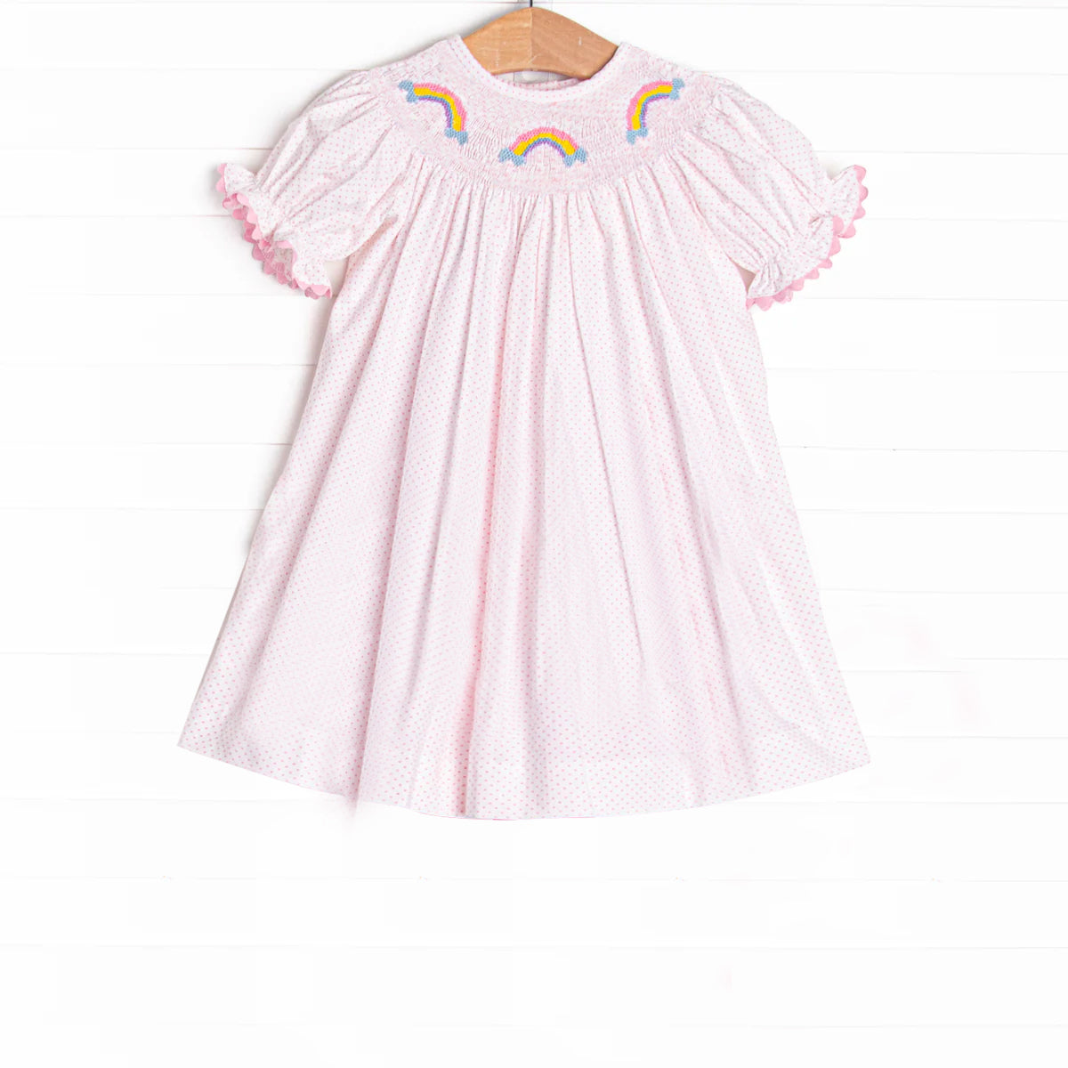 Pink polka dots rainbow short sleeves girls dresses