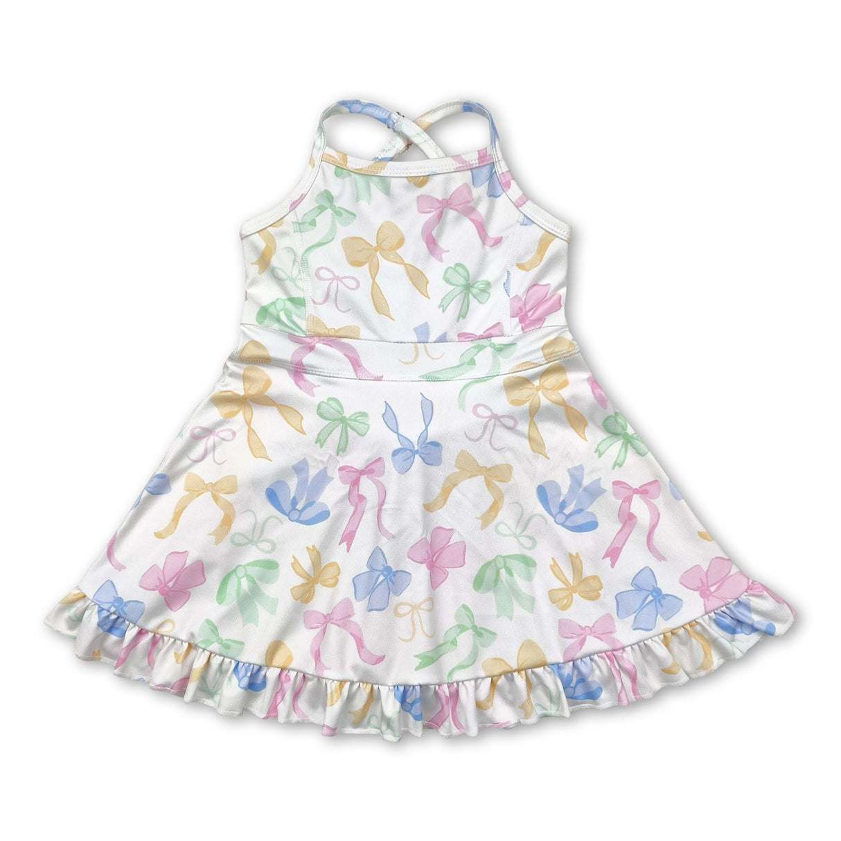 Straps colorful bows ruffle kids girls athletic dresses