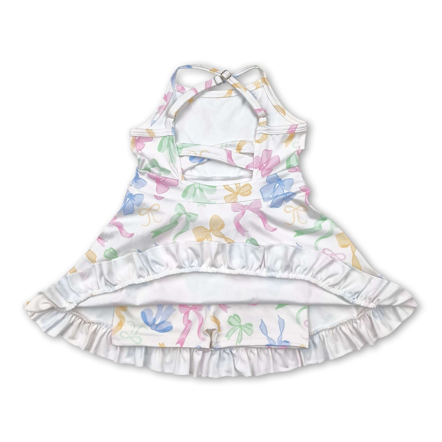 Straps colorful bows ruffle kids girls athletic dresses