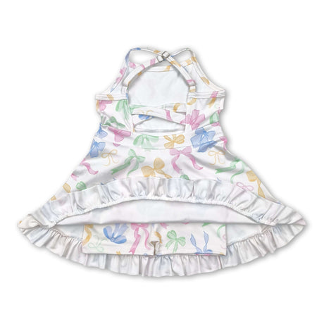 Straps colorful bows ruffle kids girls athletic dresses