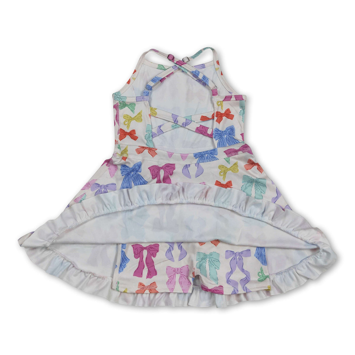 Straps colorful bows ruffle kids girls athletic dress