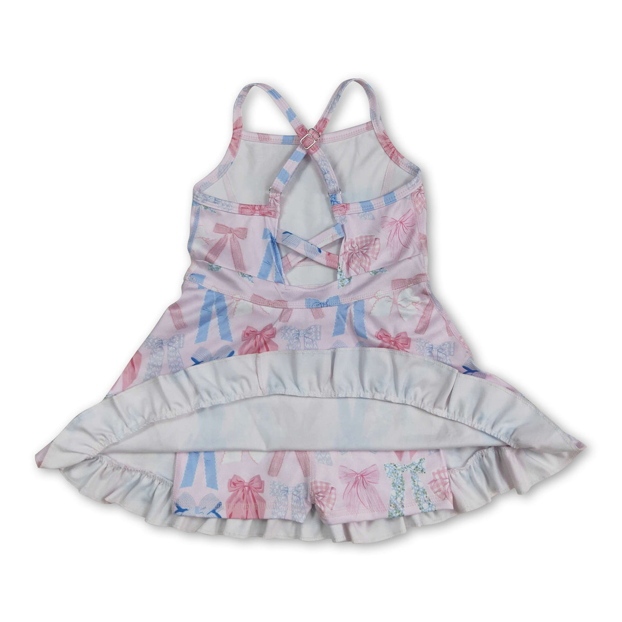 Straps light pink colorful bow ruffle kids girls athletic dress