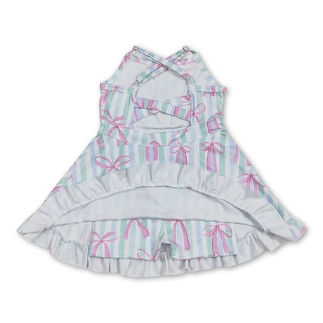 Straps stripe pink bows ruffle girls athletic dress