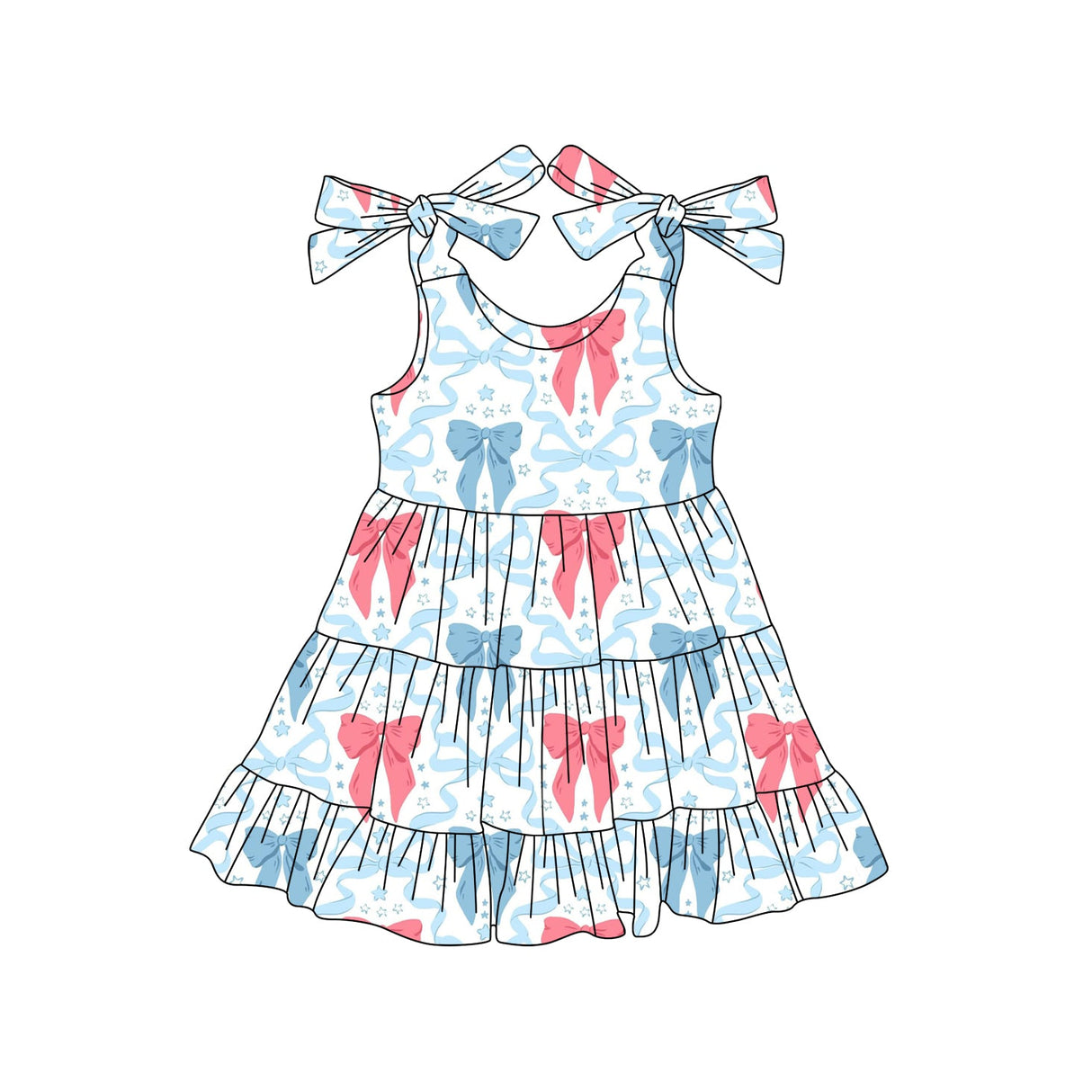 Straps pink blue bow baby girls summer dresses