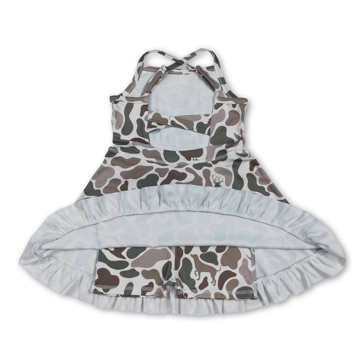 Deer duck camo straps ruffle girls athletic dress