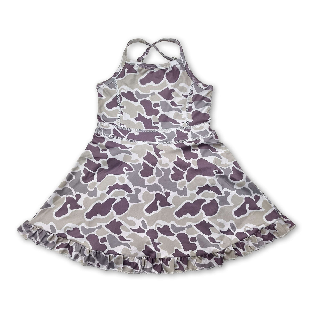 Camo straps ruffle kids girls athletic dresses