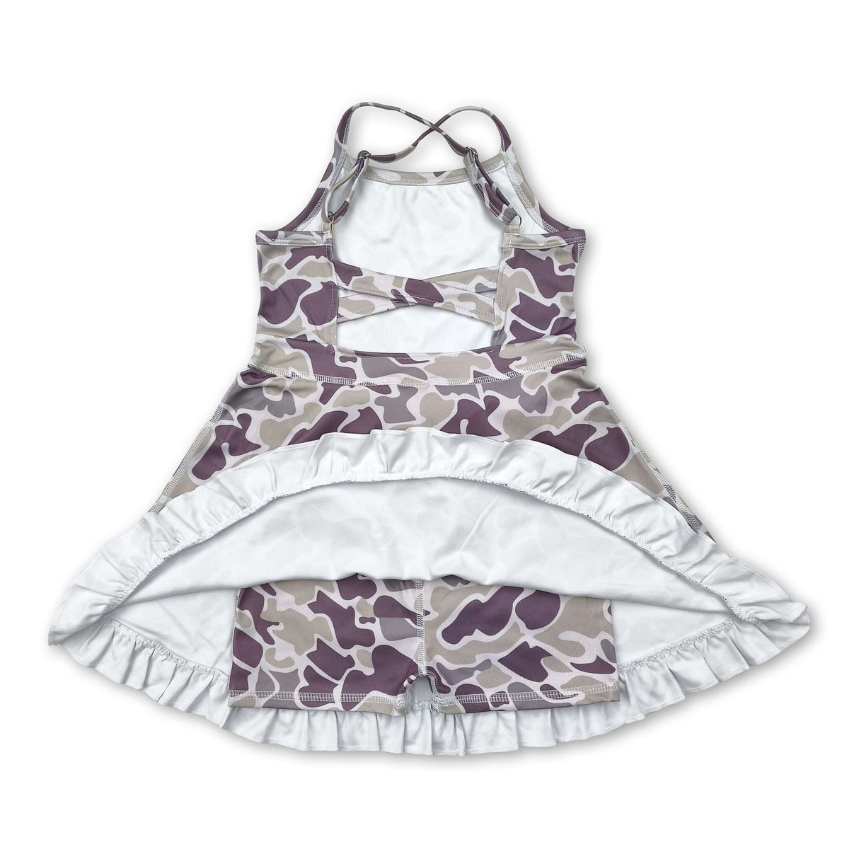 Camo straps ruffle kids girls athletic dresses