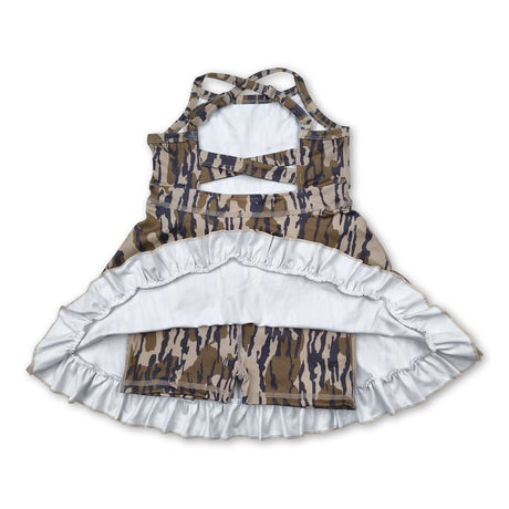 Camo straps ruffle kids girls athletic dresses