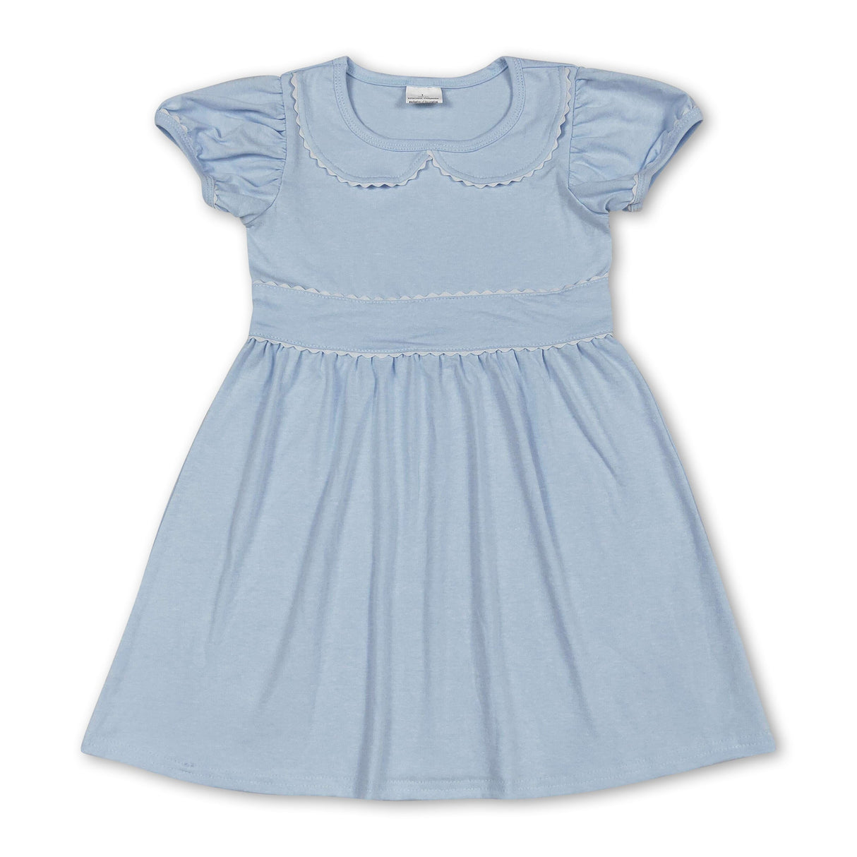 Light blue white short sleeves kids girls summer dresses