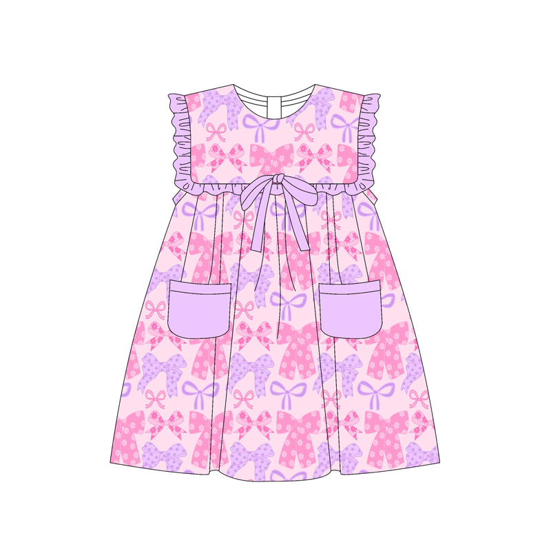 Lavender pockets floral bow baby girls summer dresses