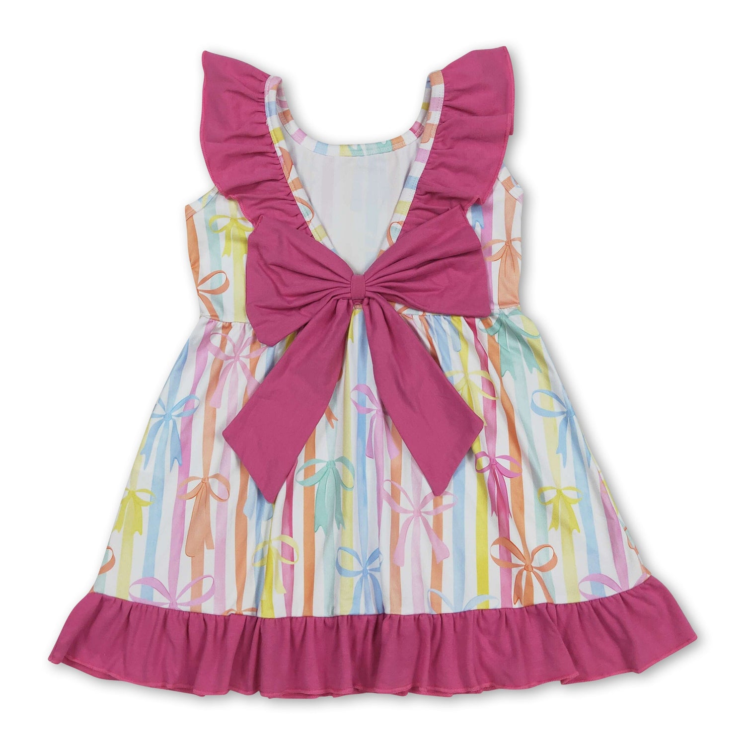 Sleeveless colorful stripe bows ruffle baby girls dresses