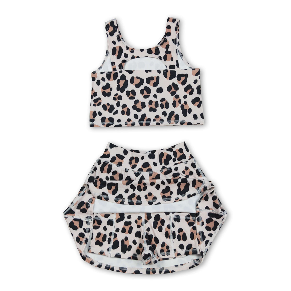 Sleeveless leopard top skirt kids girls active wear set