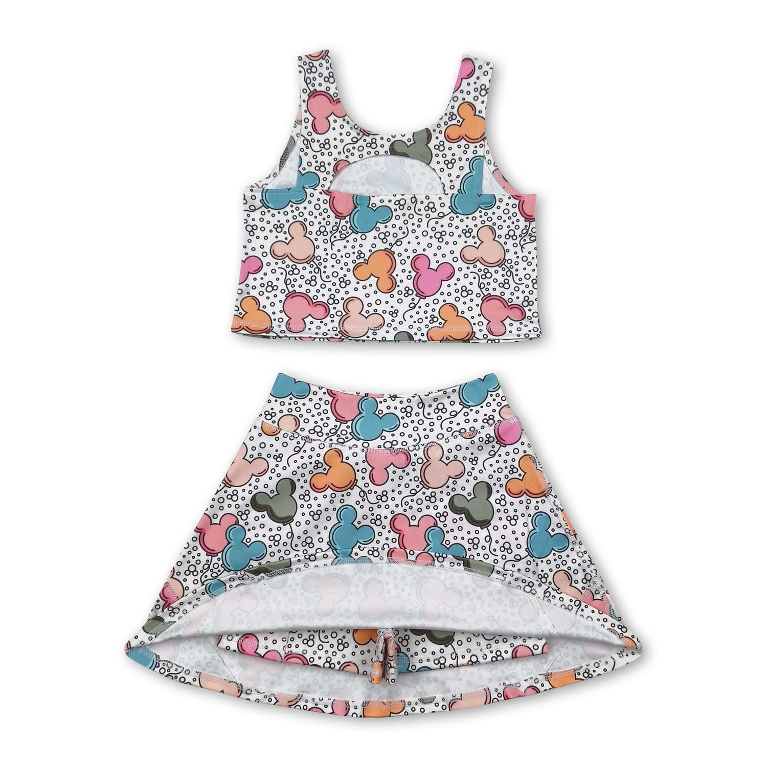 Sleeveless mouse balloon top skirt kids girls active wear set