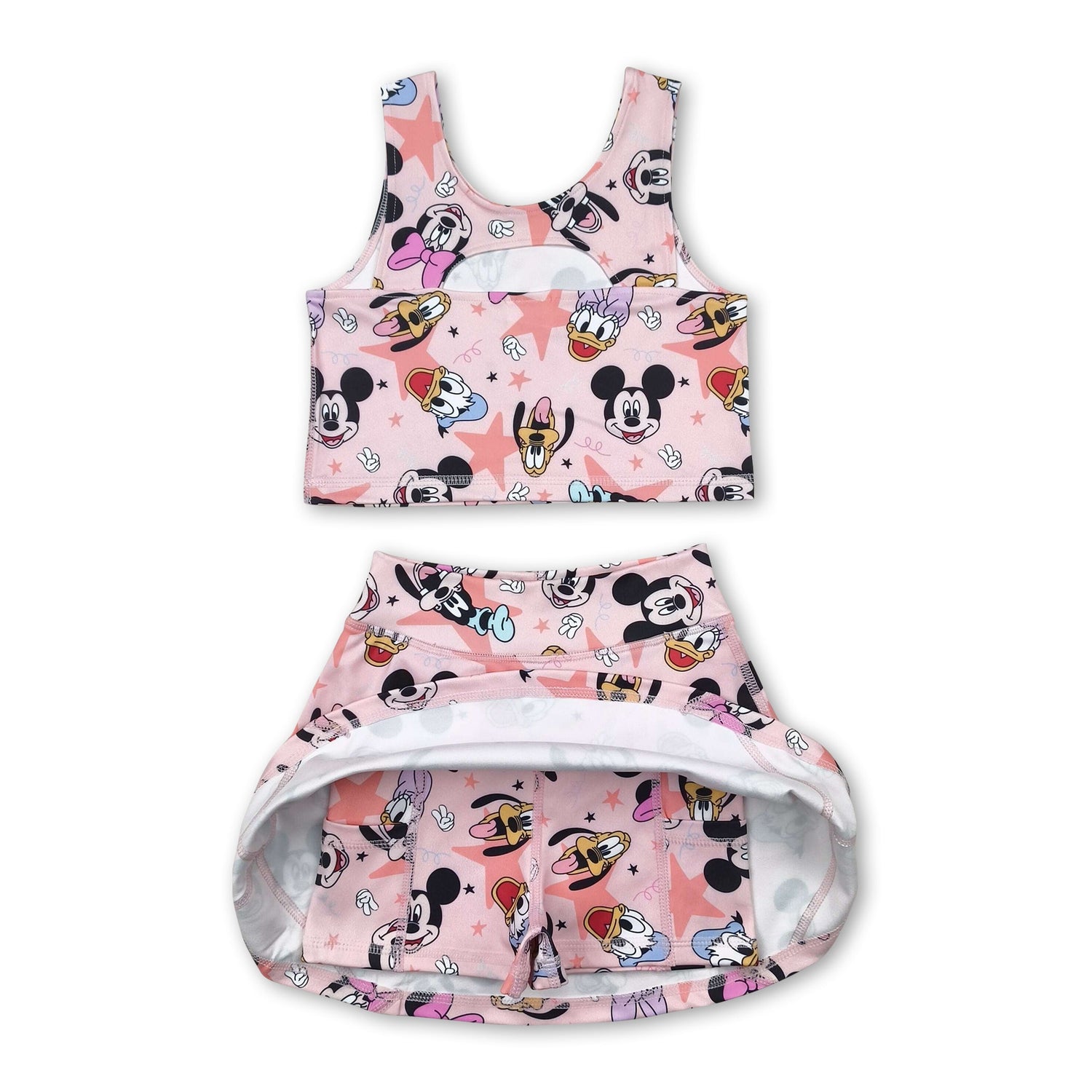 Sleeveless duck mouse top skirt kids girls active wear set