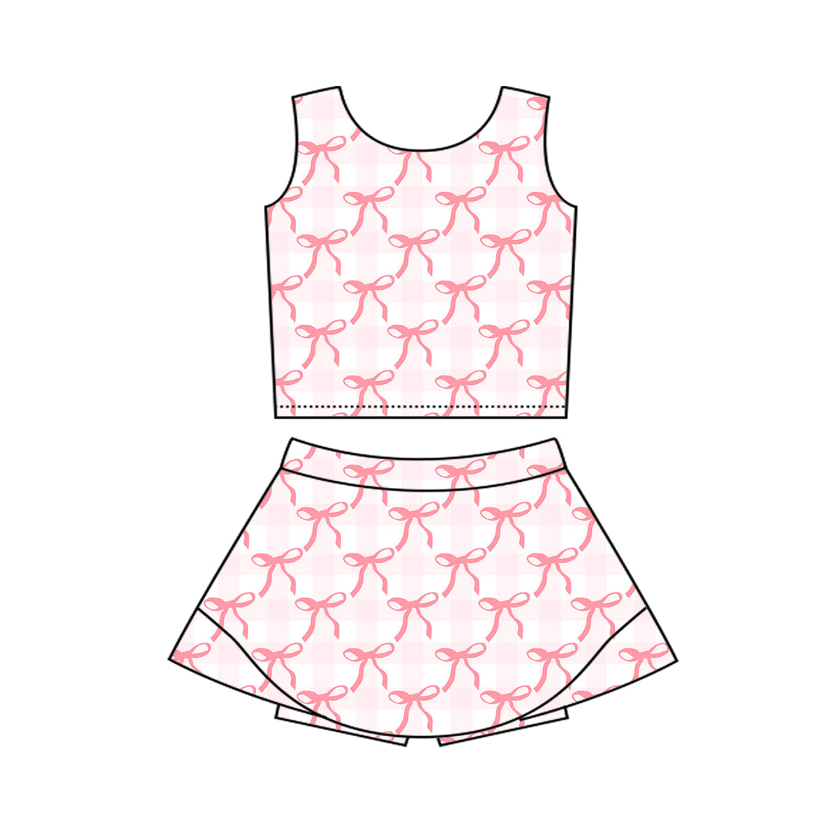 Sleeveless pink bow plaid top skirt kids girls active wear