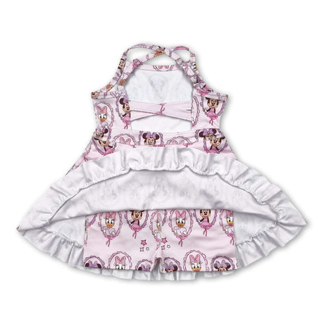 Pink duck mouse ruffle kids girls athletic dresses