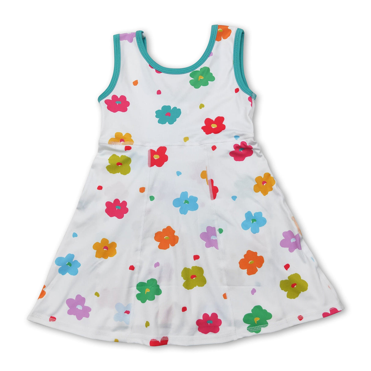 Sleeveless white colorful floral kids girls athletic dresses