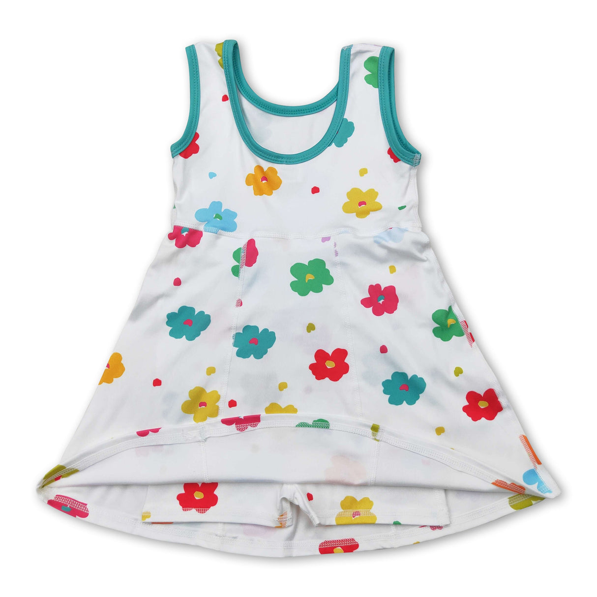 Sleeveless white colorful floral kids girls athletic dresses