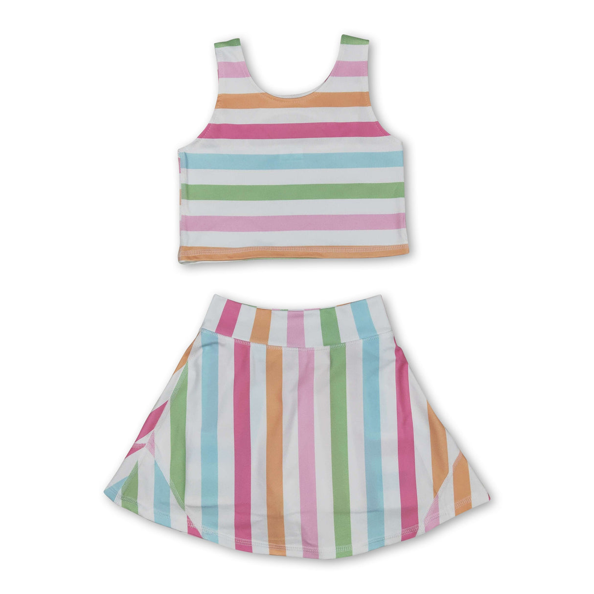 Sleeveless colorful stripe top skirt kids girls active wear