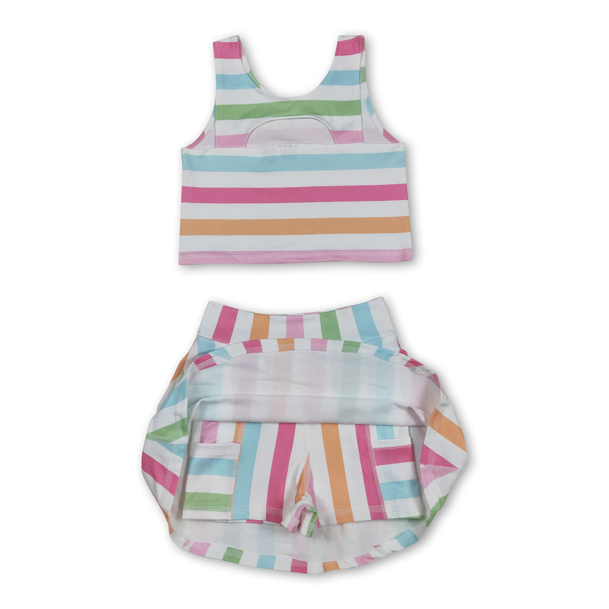 Sleeveless colorful stripe top skirt kids girls active wear