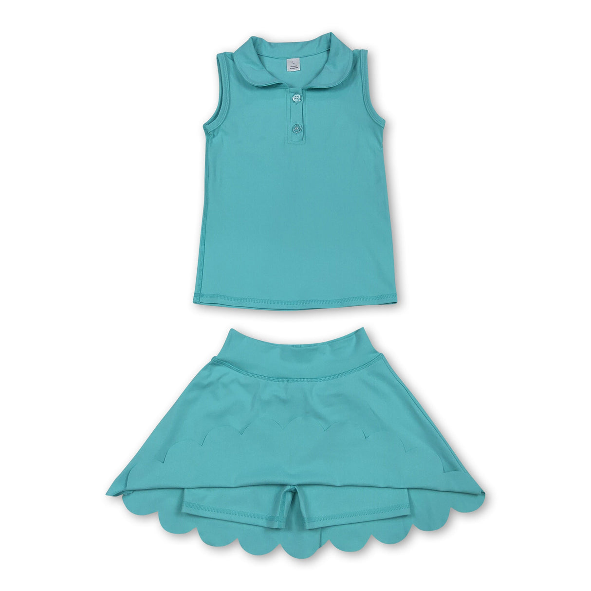 Sleeveless mint top skirt kids girls active wear set