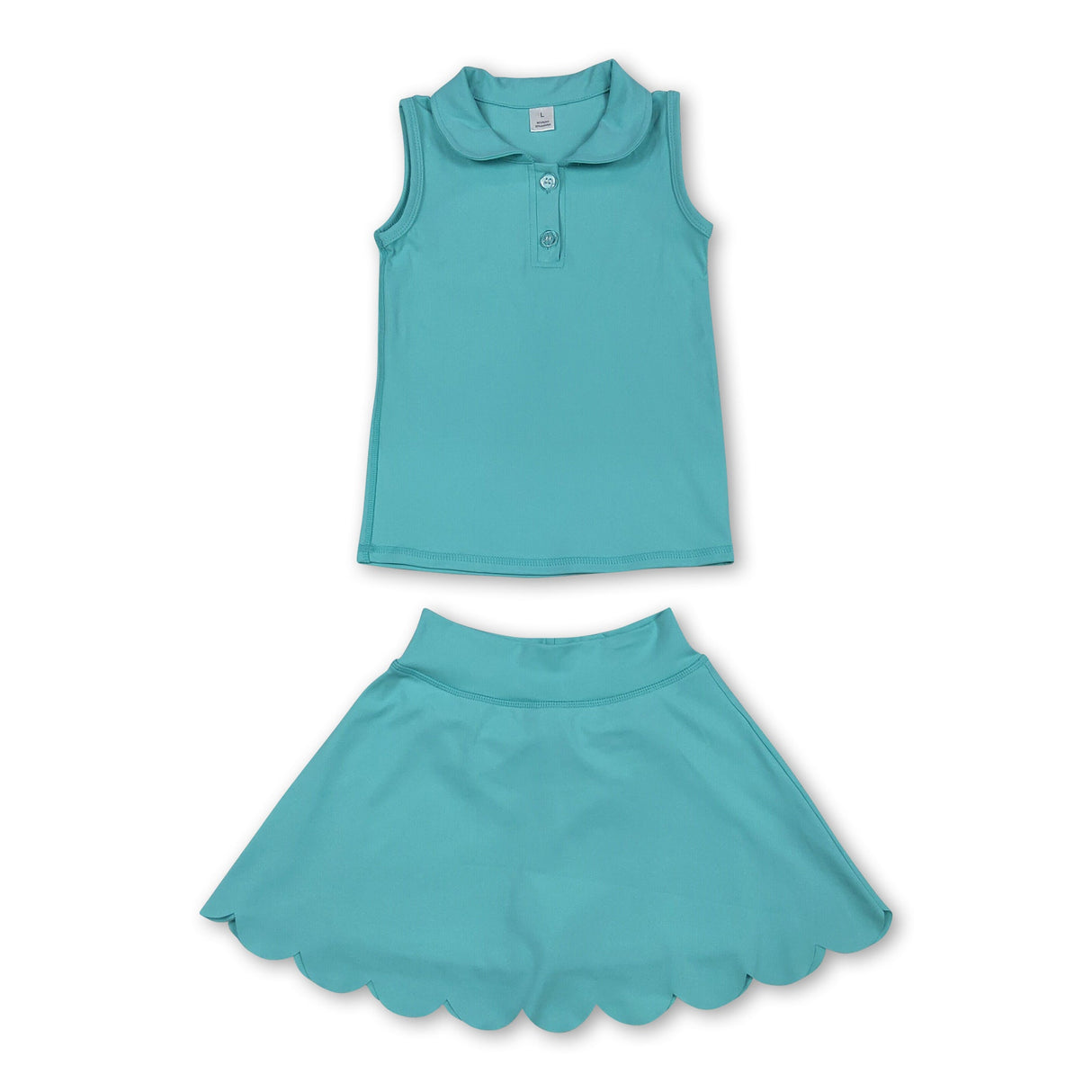 Sleeveless mint top skirt kids girls active wear set