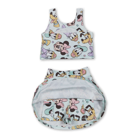 Sleeveless duck mouse top skirt kids girls active wear