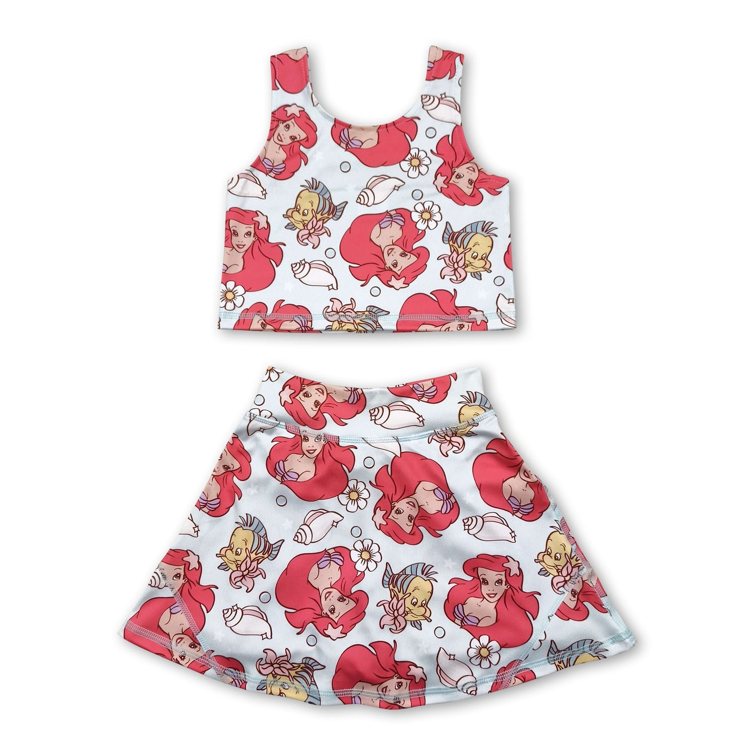 Sleeveless fish princess top skirt kids girls active wear