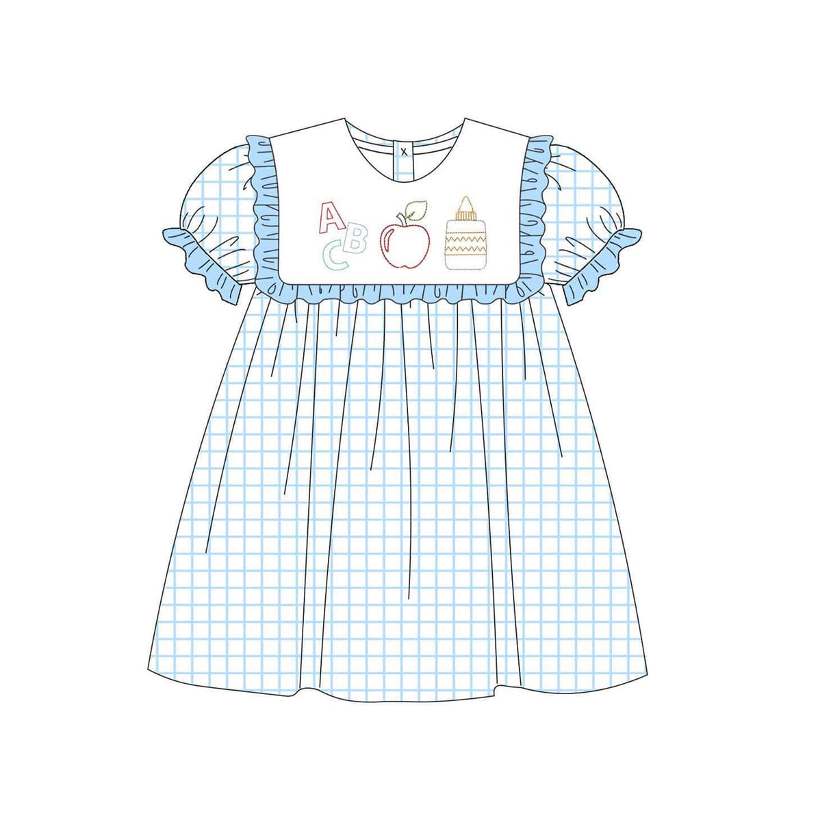 ABC glue apple plaid kids girls back to school dress