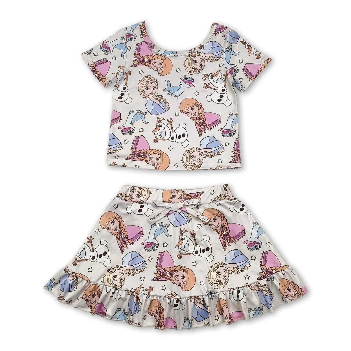 Short sleeves snow top skirt princess girls clothes