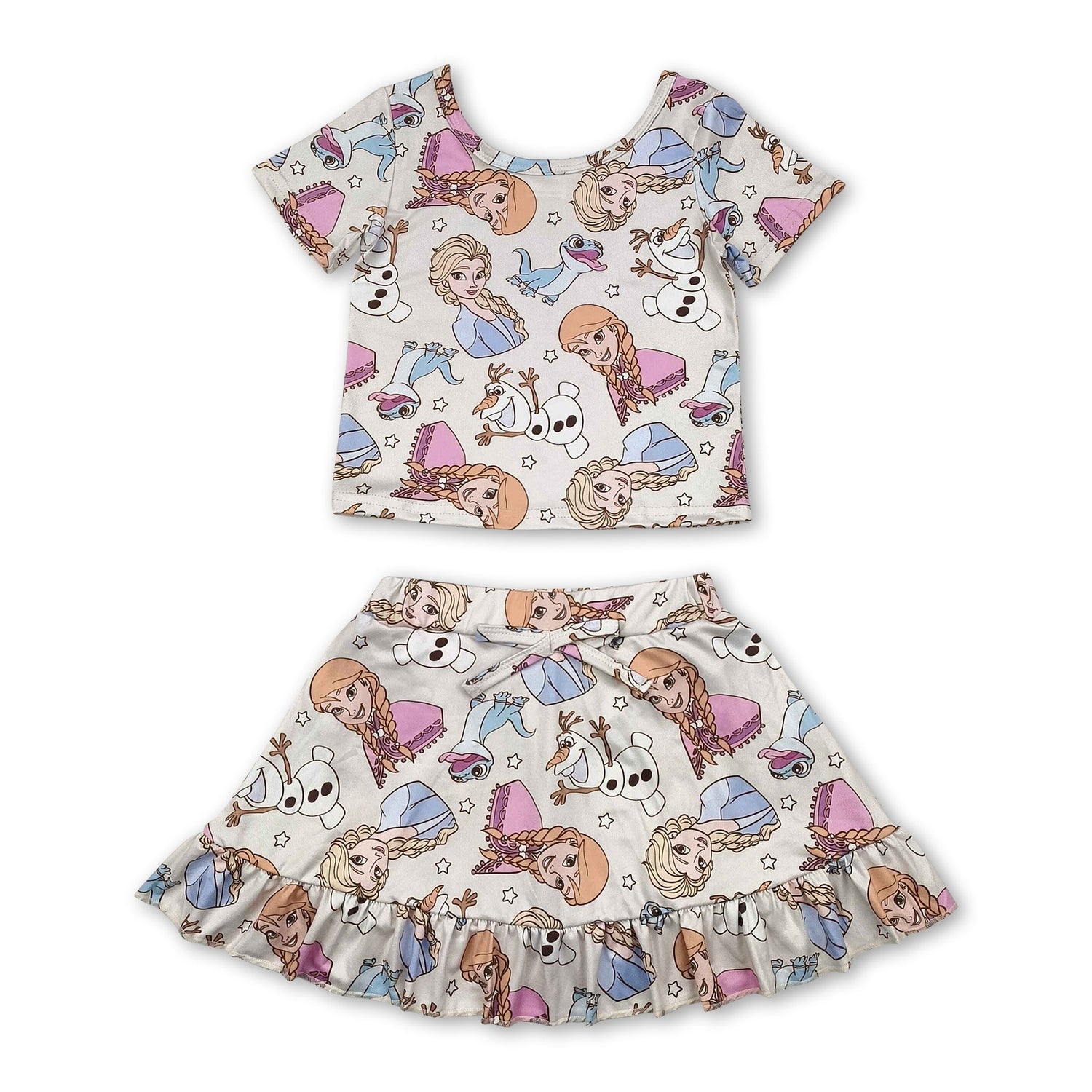 Short sleeves snow top skirt princess girls clothes