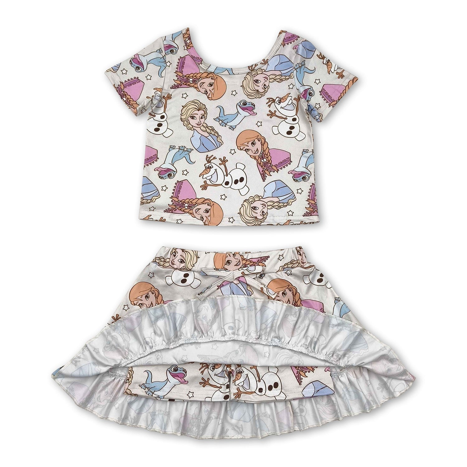 Short sleeves snow top skirt princess girls clothes