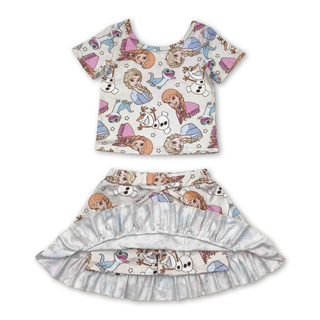 Short sleeves snow top skirt princess girls clothes