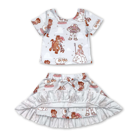 Short sleeves sheep toy top skirt kids girls clothes