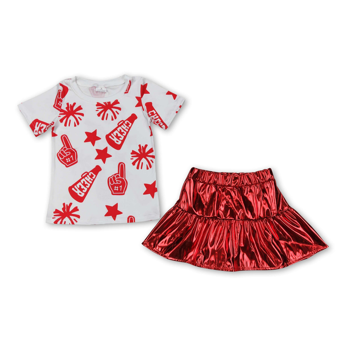 Short sleeves stars cheer top red skirt girls clothes