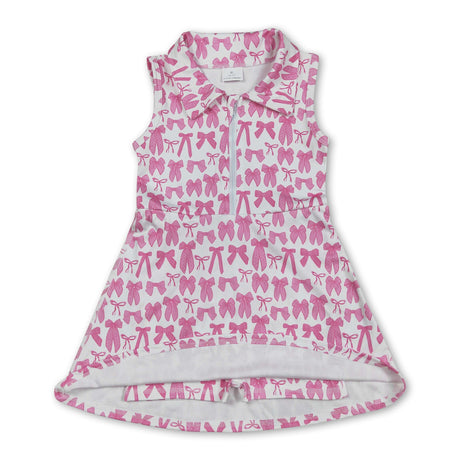Sleeveless pink bow zip polo girls athletic dresses