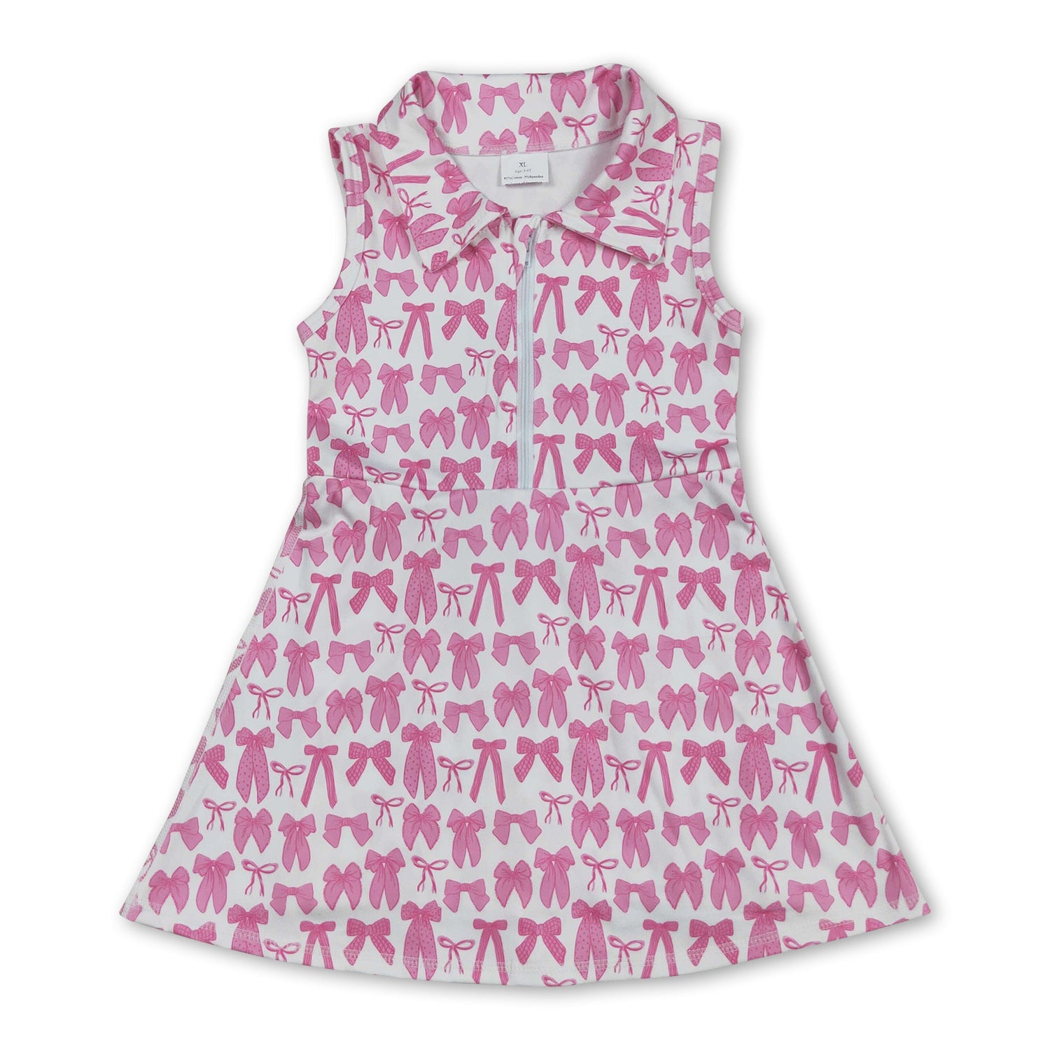 Sleeveless pink bow zip polo girls athletic dresses